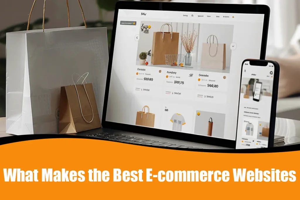 A modern e-commerce website interface showcasing product pages, customer reviews, and secure checkout options on multiple devices.