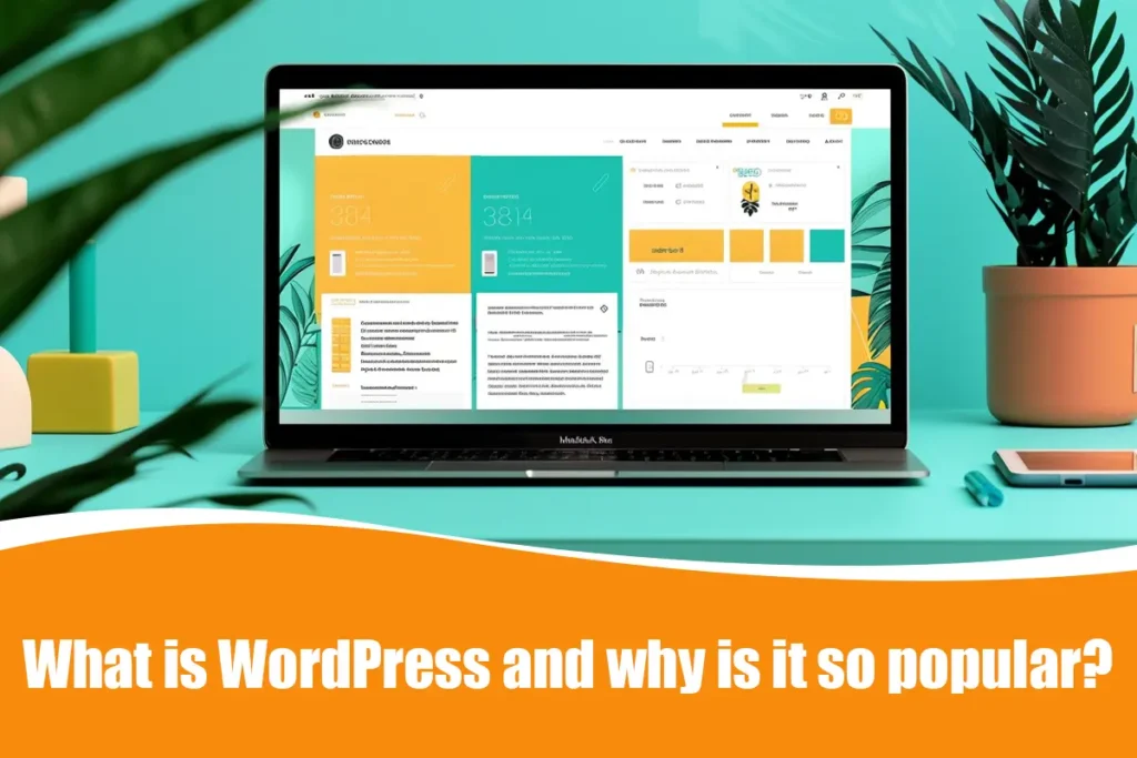 The WordPress dashboard on a laptop, showing tools for website editing and customisation with a live site preview on a tablet.