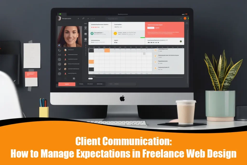 A freelance web designer on a video call with a client, managing project milestones and feedback for smooth communication.