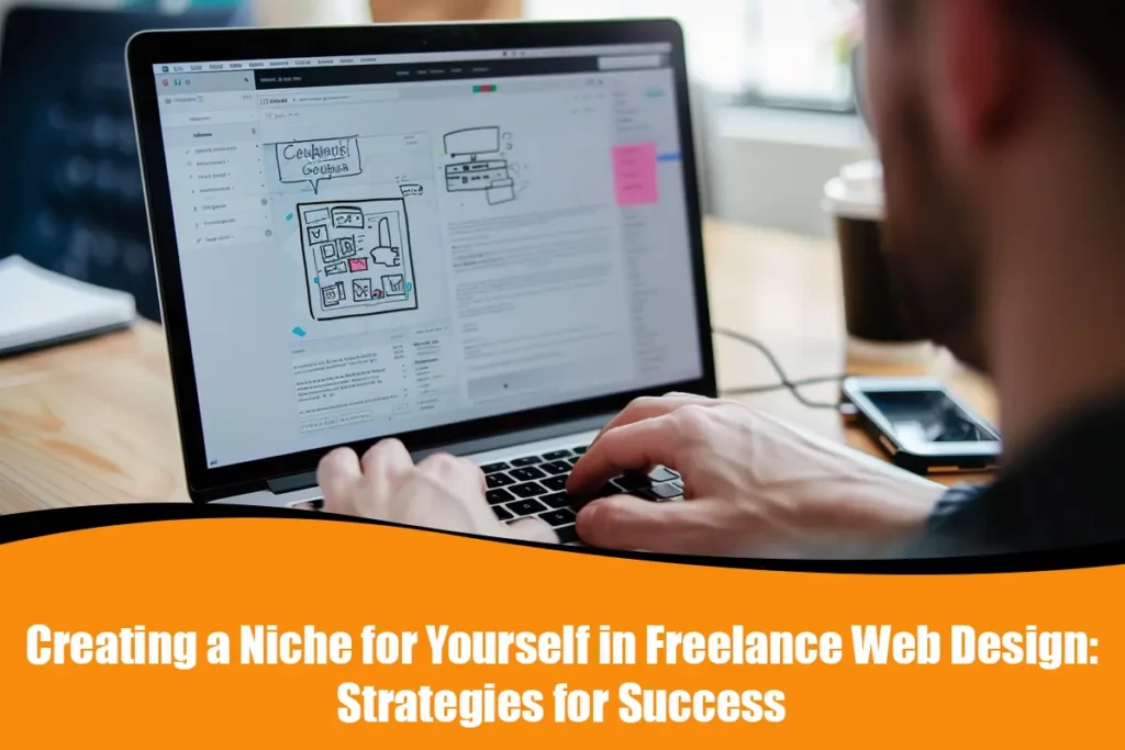 A freelance web designer working on niche-specific designs with a focus on e-commerce, portfolios, and branding, showing how to specialise in web design.