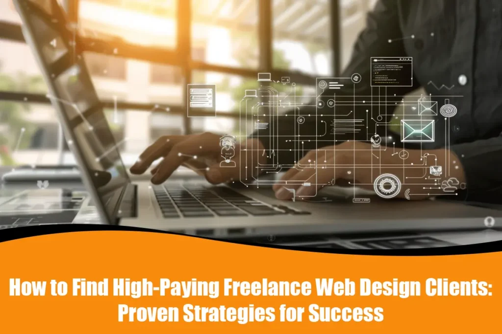 A freelance web designer reviewing proposals and premium client profiles, showing strategies to find high-paying clients.