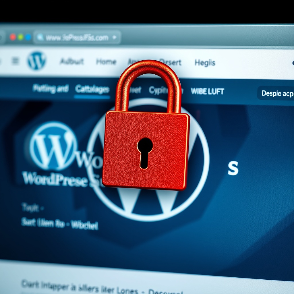 A professional stock photo of a secure lock icon superimposed over a WordPress website, highlighting the importance of security measures for WordPress sites.