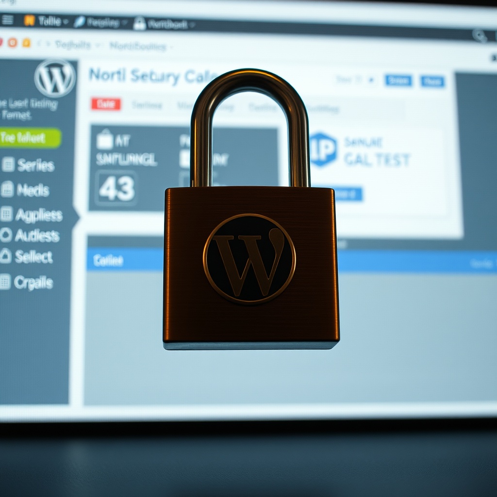 A secure padlock on a digital screen with a WordPress dashboard in the background, symbolizing website security.