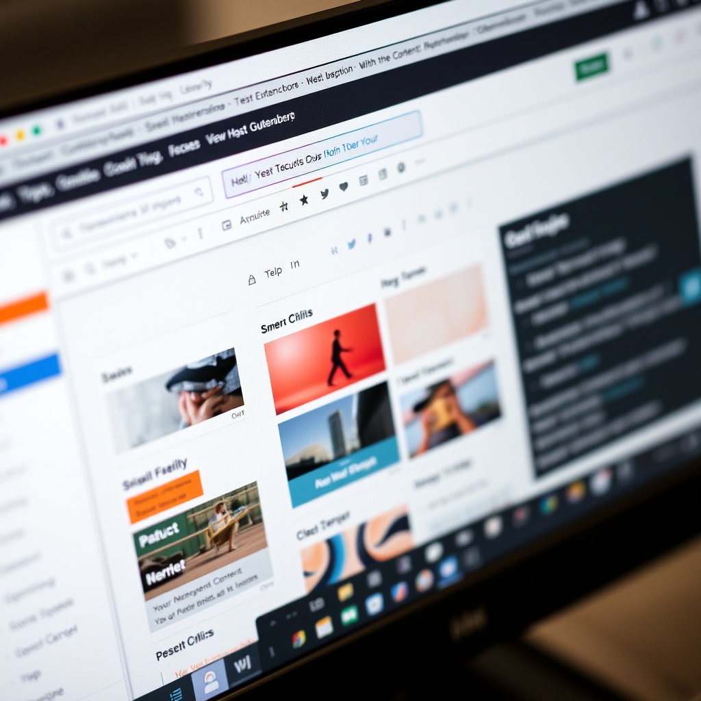 A close-up of a computer screen showing the WordPress Gutenberg editor with various blocks being customized, highlighting the flexibility and creativity in content creation.