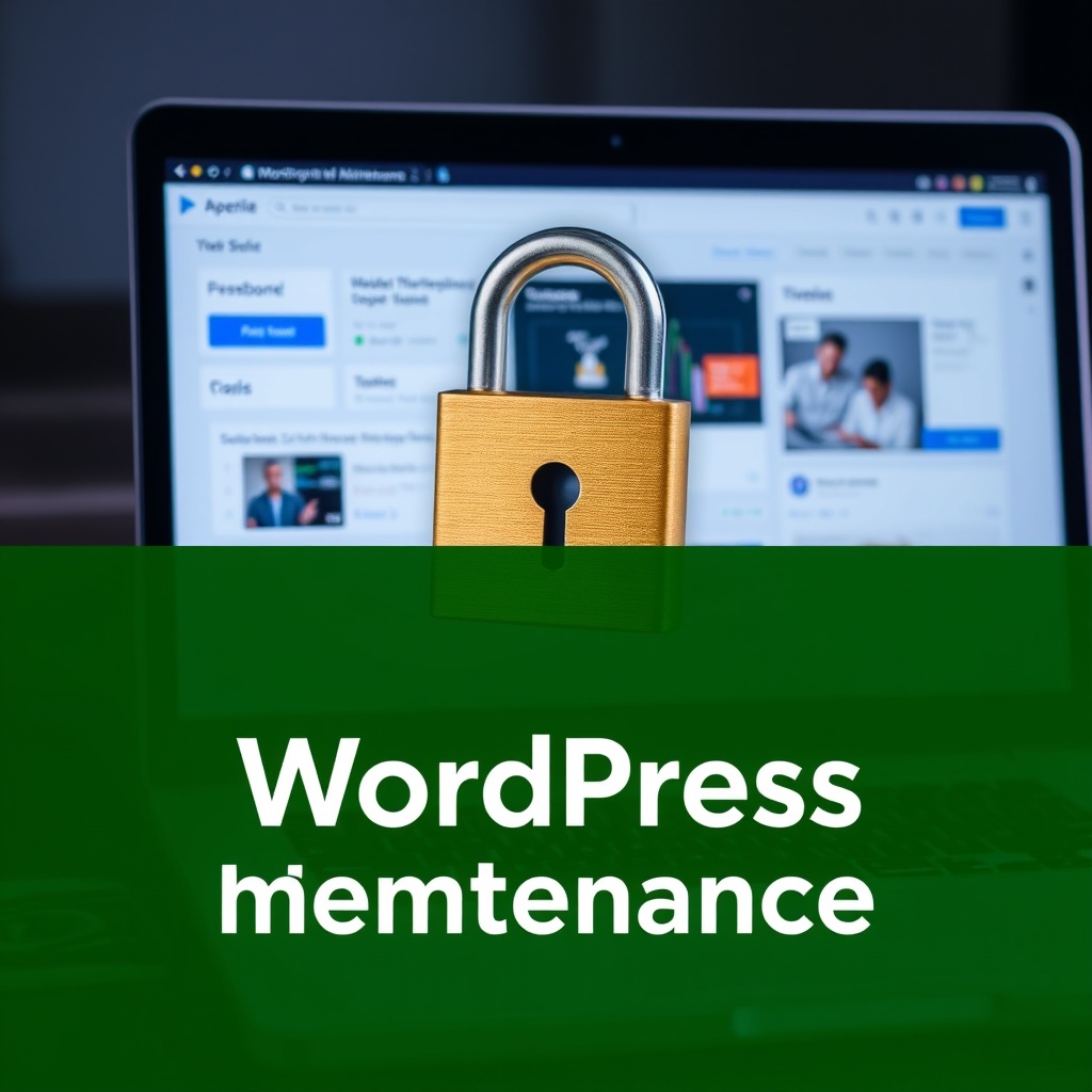 A high-quality stock image showing a secure lock icon over a laptop displaying a WordPress dashboard, representing website security and maintenance expenses.