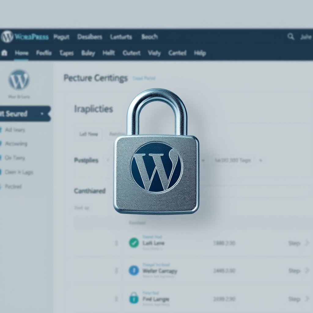 A secure padlock icon superimposed over a WordPress dashboard, representing the importance of security measures in website management.