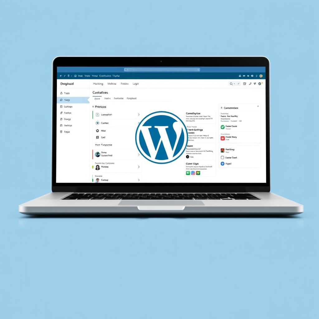 A modern laptop displaying a WordPress dashboard with customization options visible, symbolizing the extensive customization and user-friendly interface of WordPress websites.
