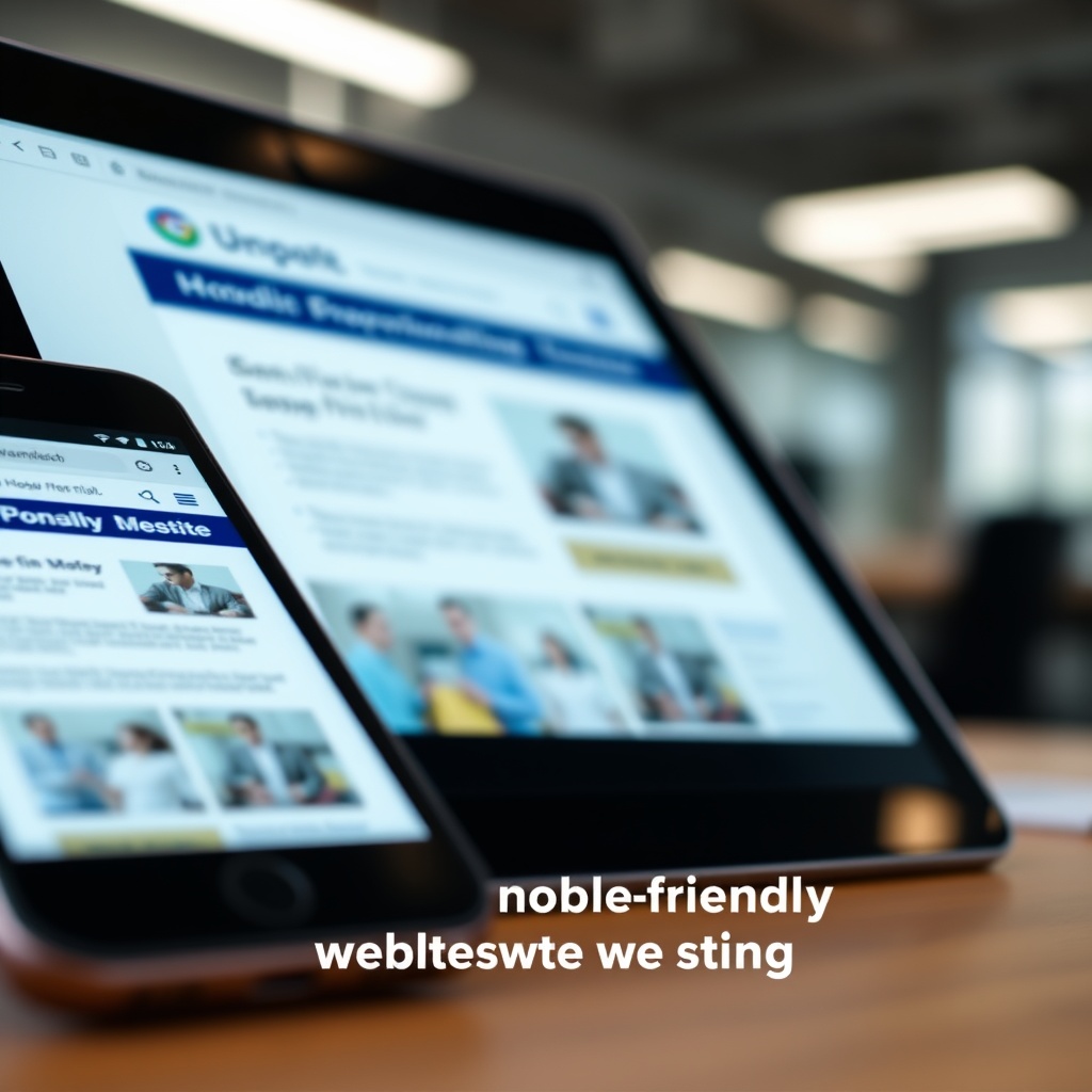 A close-up of a smartphone and tablet showing a responsive website design, with a blurred office background, highlighting mobile-friendly website testing.