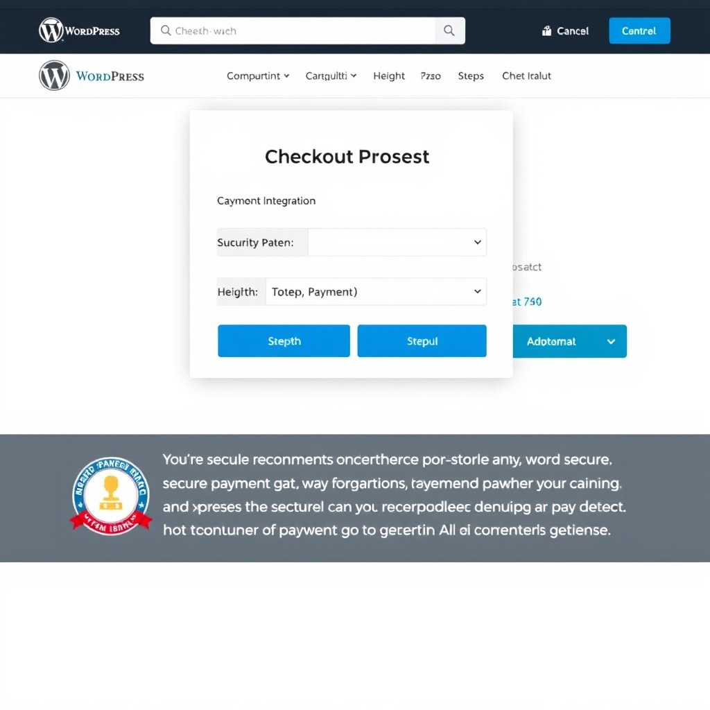 A secure online checkout process on a WordPress e-commerce site, highlighting payment gateway integrations and security badges for consumer trust.