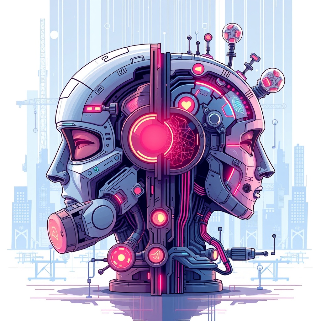 A futuristic digital illustration showcasing the contrast between Narrow AI and General AI with visual representations of reactive machines and self-aware AI concepts.