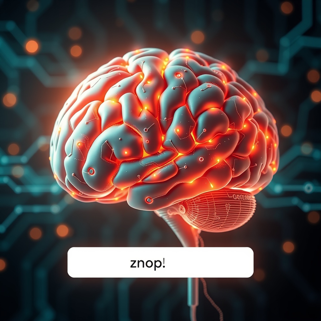 A futuristic digital brain with glowing neural networks, symbolizing Google's AI technologies like machine learning and natural language processing.