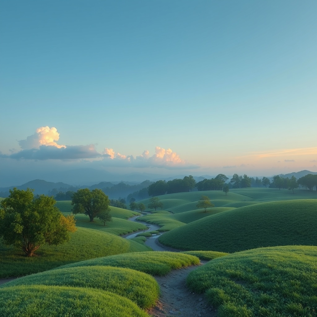 A serene landscape with AI technology monitoring environmental data, symbolizing AI's role in climate change solutions and sustainability efforts.