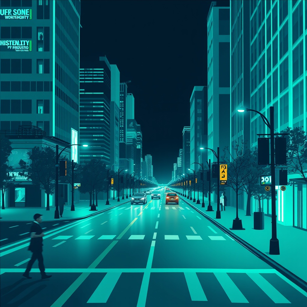 Smart city initiatives powered by AI, featuring public safety enhancements and environmental monitoring, illustrating the integration of technology in urban development.