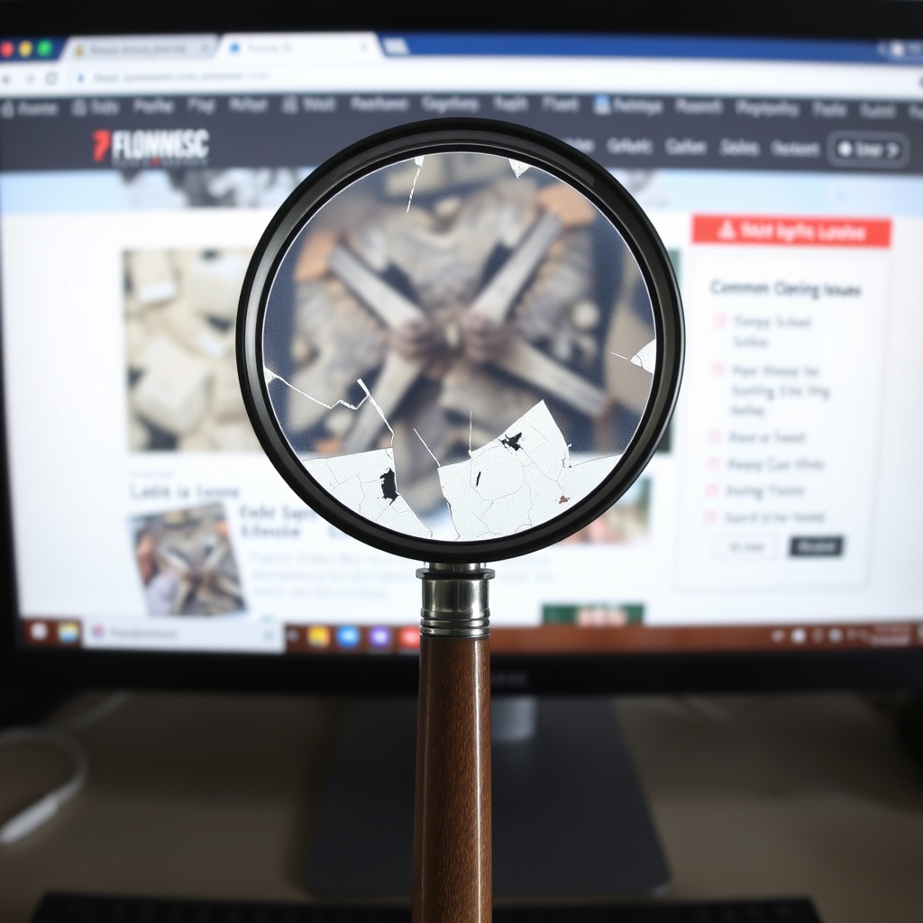 A magnifying glass over a computer screen showing a website with broken links and missing images, with a checklist titled 'Common Cloning Issues' visible on the side.