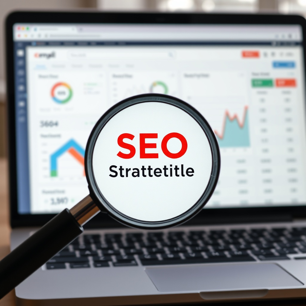 A magnifying glass over a laptop screen showing a website's analytics dashboard, highlighting the importance of SEO strategies for free websites.